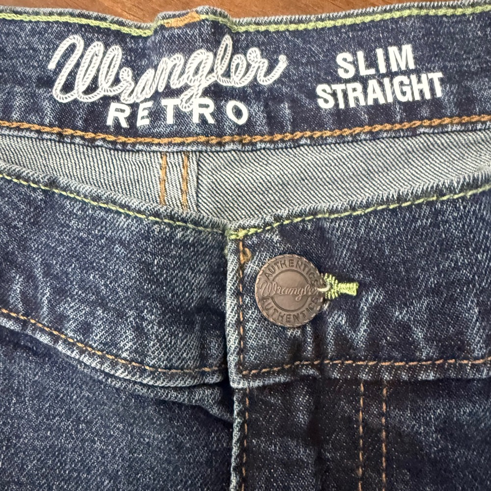Wrangler Retro Slim Straight Jeans Mens 40x34 Blue Denim 112325734 Stretch - Picture 3 of 11
